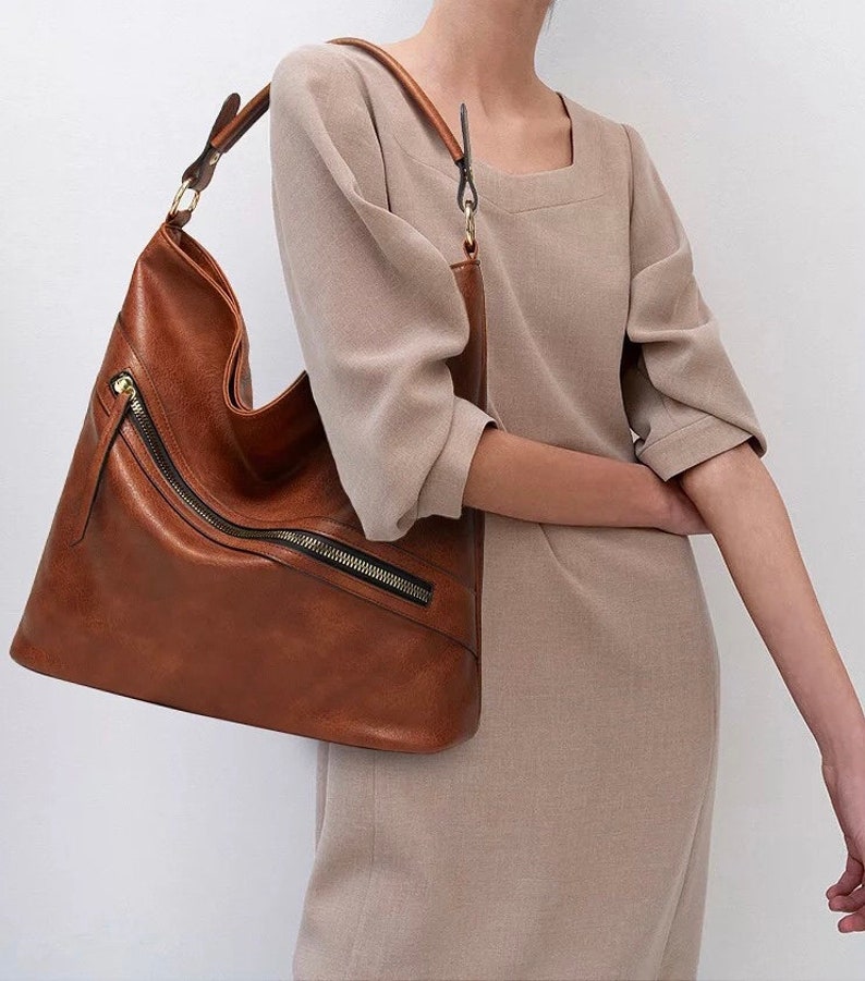 classy handbag Leather hobo bag,ladies slouchy shoulder handbag,caramel Tote bag