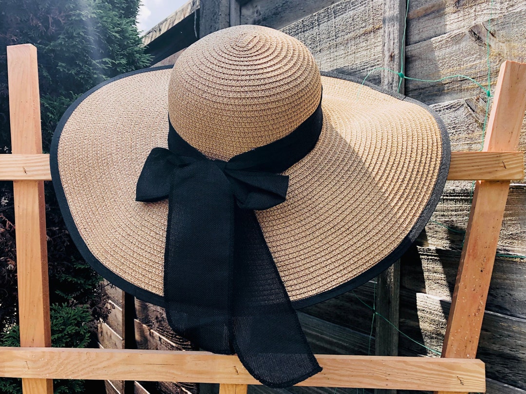TOBILE Cappello da sole in paglia Regency Cappelli da donna Cappelli da sole con fiocco da spiaggia Cappello da spiaggia con tesa larga larga Fedora Chapeau Femme-Marrone chiaro, M (55-58 cm