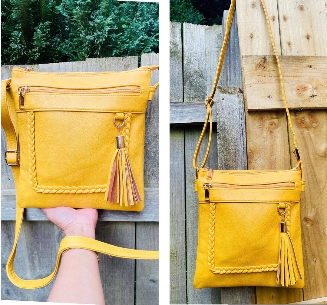 Vegan Leather Crossbody Bag/pu Mustard Yellow Handbag/ Handbags for