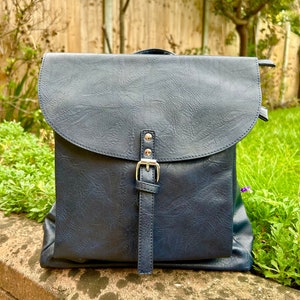 Zaino/zaino unisex in pelle pu vegana/zaino da viaggio, borsa uni, borsa da palestra, zaino scolastico, regali, borse con manico superiore/borse con cinghie regolabili Navy blue