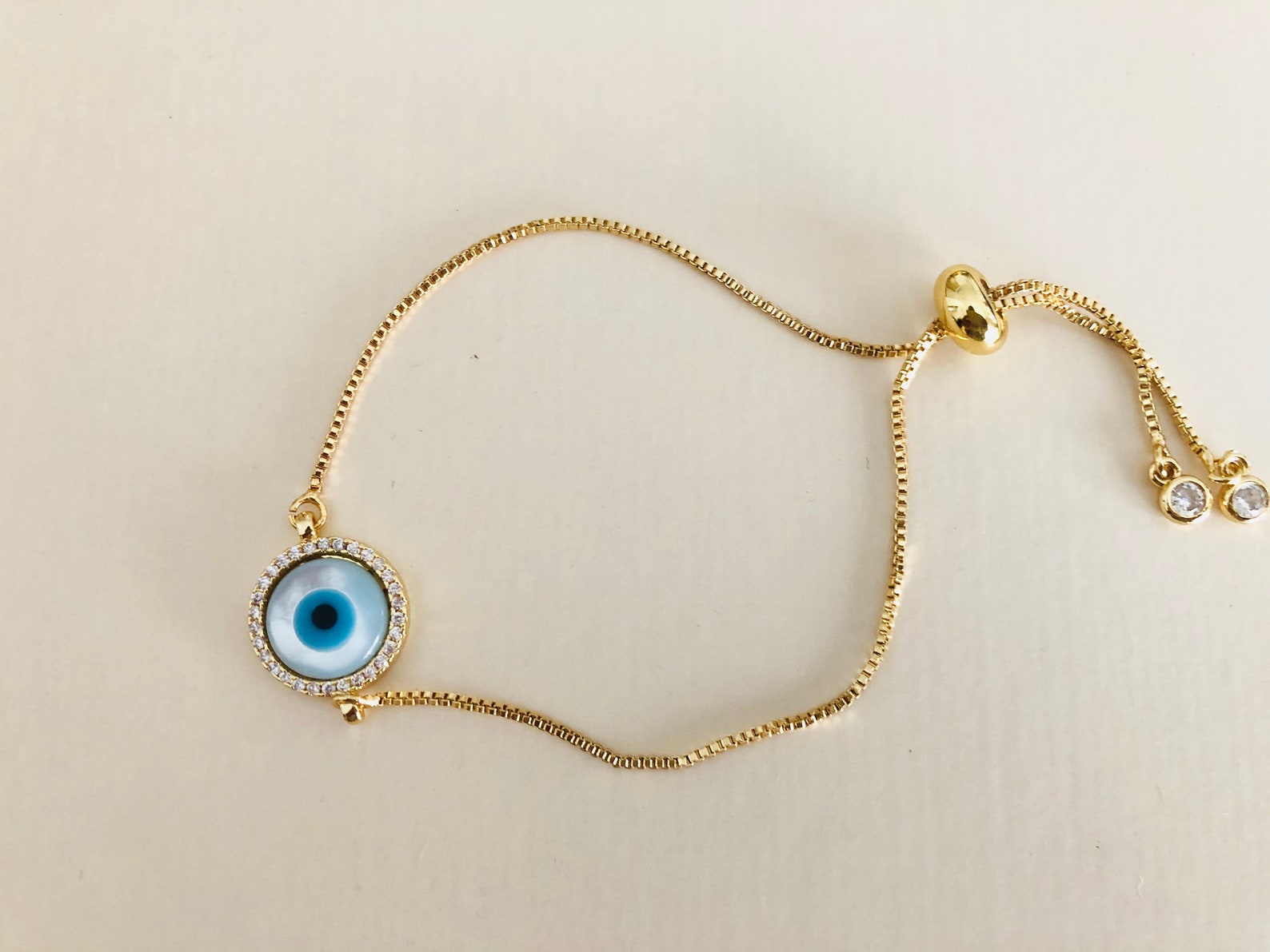 18k real Gold plated Evil Eye Bracelet/ Simple evil eye | Etsy
