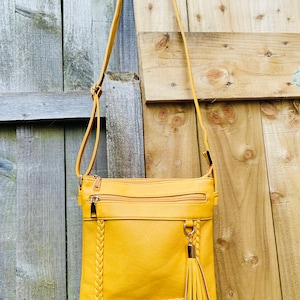 Vegan Leder Crossbody Tasche/pu Senfgelb Handtasche/ Handtaschen für Frauen/ Umhängetasche/ Reise Crossbody Tasche/ Muttertagsgeschenk