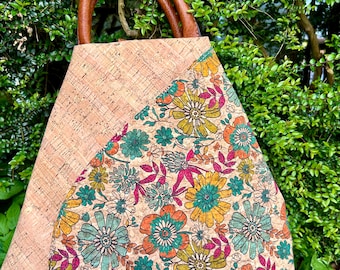 Floral Cork Backpack: Eco Friendly Vegan Leather Rucksack Cork bags for her
