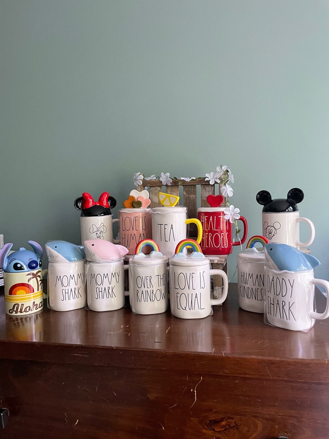 Rae Dunn mugs with topper/ Rae Dunn rainbow mugs/ Rae Dunn Etsy