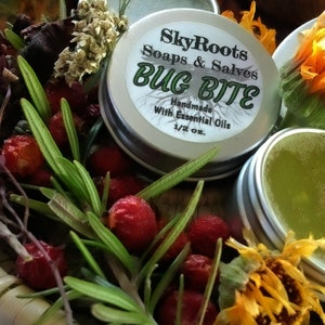 Bug Bite Yarrow Plantain Basil All-Natural Healing Salve with Essential Oils, Herbs and Butters