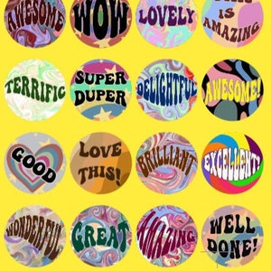 Retro, groovy, positieve affirmatiestickers, beloning, leraar, cadeau, school, leraarstickers,