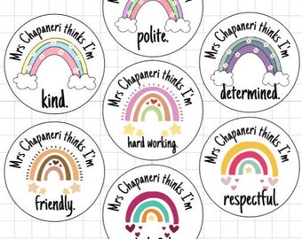 Personalised positivity, motivational boho rainbow stickers. pastel colours, neutral colours, teacher stickers, gift
