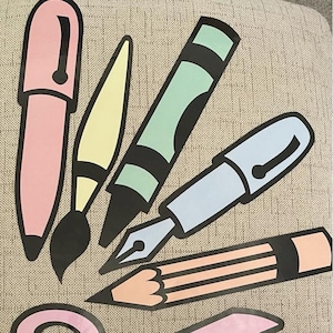 Pastel coloured large stationery posters, teacher classroom display,