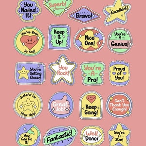 Mignon, rétro, vintage, Stickers louanges, Stickers enseignant, Cadeau, Affirmation positive, Stickers sympas