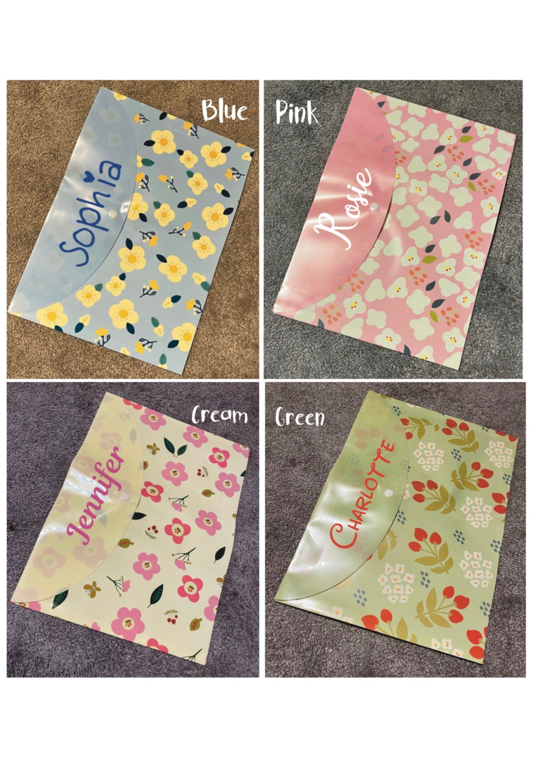 Personalised Floral A4 Plastic Document Wallet, Popper Wallet Folder ...