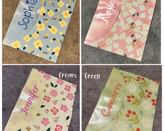 Personalised floral A4 plastic document wallet, popper wallet folder, teacher folder, organisation file, gift,
