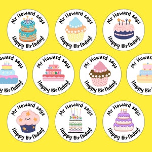 Adesivi personalizzati "NOME dice Buon Compleanno!", Adesivi per insegnanti, Regalo, Compleanno
