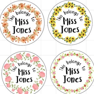 Floral, Marble Personalised ‘This belongs to NAME’ stickers. Teacher stickers. Book stickers. Gift