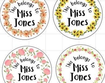 Floral, Marble Personalised ‘This belongs to NAME’ stickers. Teacher stickers. Book stickers. Gift