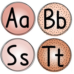 Neutral, boho style circles with alphabet a-z, teacher classroom display,