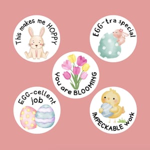 Pegatinas circulares con frases de elogio de Pascua en colores pastel, pegatinas para profesores, regalo, afirmación positiva