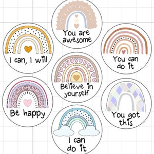 Positivität, motivierende Boho Regenbogen Aufkleber. Pastellfarben, neutrale Farben, Aufkleber für Lehrer, Geschenk, Positive Affirmation