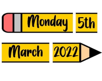 Pencil themed, daily flip display calendar up to 2030, hanging calendar, display, teacher classroom,