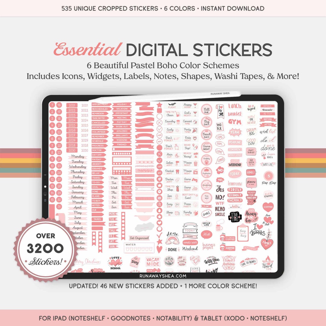 3200+ Pastel Boho Digital Planner Stickers | Goodnotes PNG (digital ...