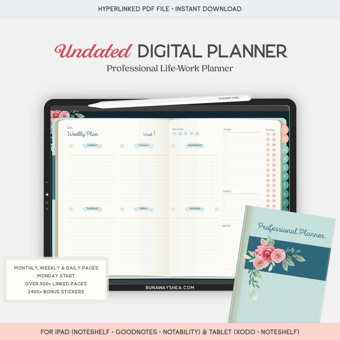 Floral Digital Undated Planner | Professional Monthly Planner for ...