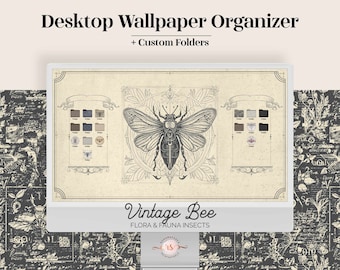 Light Academia Bee Desktop Wallpaper Organizer | Wallpapers & Folder Icons (Digital Download)