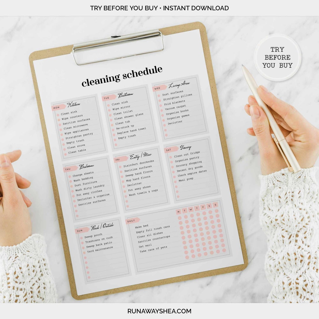 Editable Weekly Cleaning Schedule | Printable Daily Household Chores ...