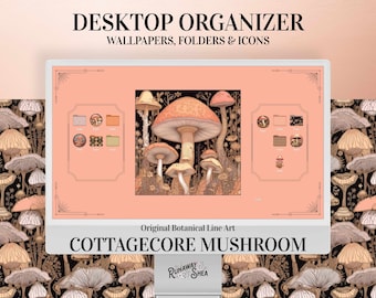 Cottagecore Mushroom Desktop Wallpaper Organizer | Wallpapers & Folder Icons (Digital Download)
