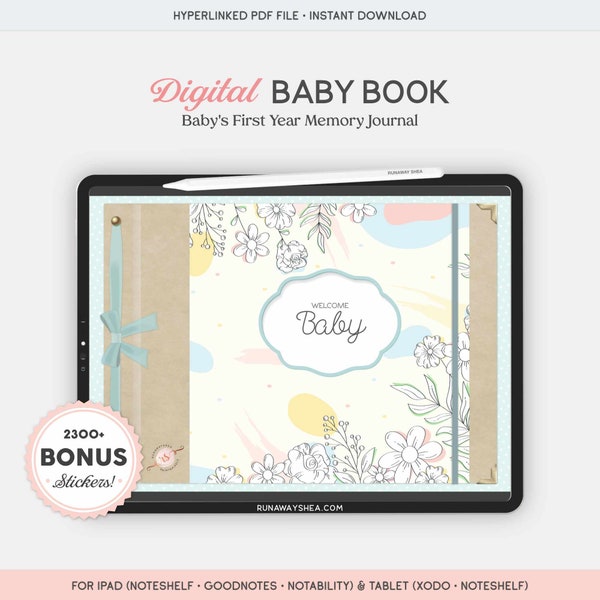 Digital Baby Book for Baby's First Year Milestones | Our Digital Baby Milestones Scrapbook is a Great New Mom Gift to Use on an iPad Planner