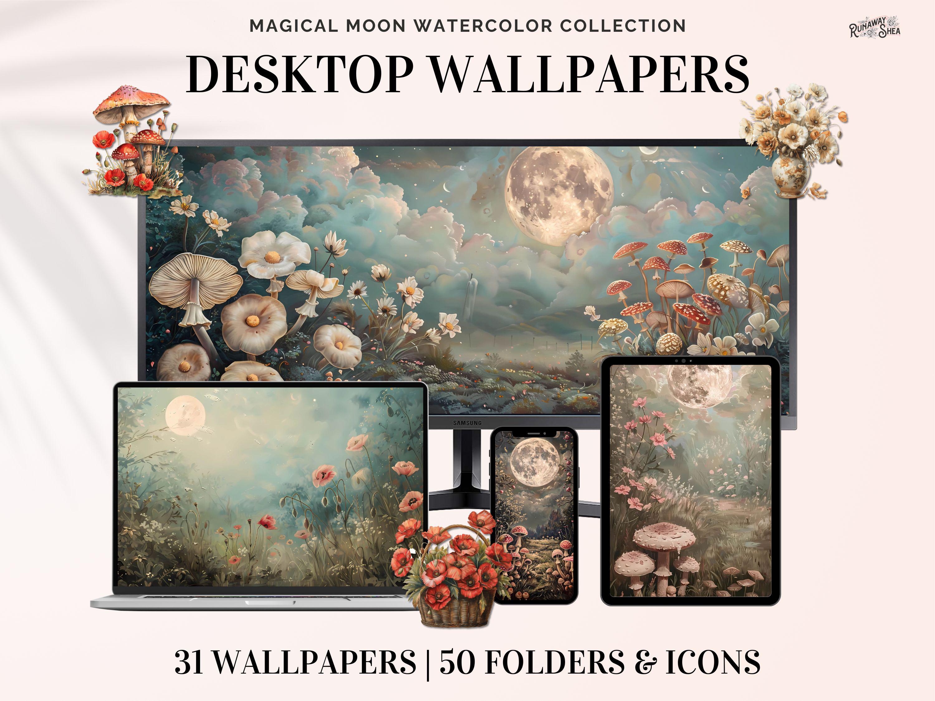Watercolor Celestial Moon Desktop Wallpaper Organizer | Wallpapers ...