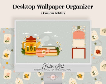 Tea Time Cottagecore Desktop Wallpaper Organizer | Wallpapers & Folder Icons (Digital Download)