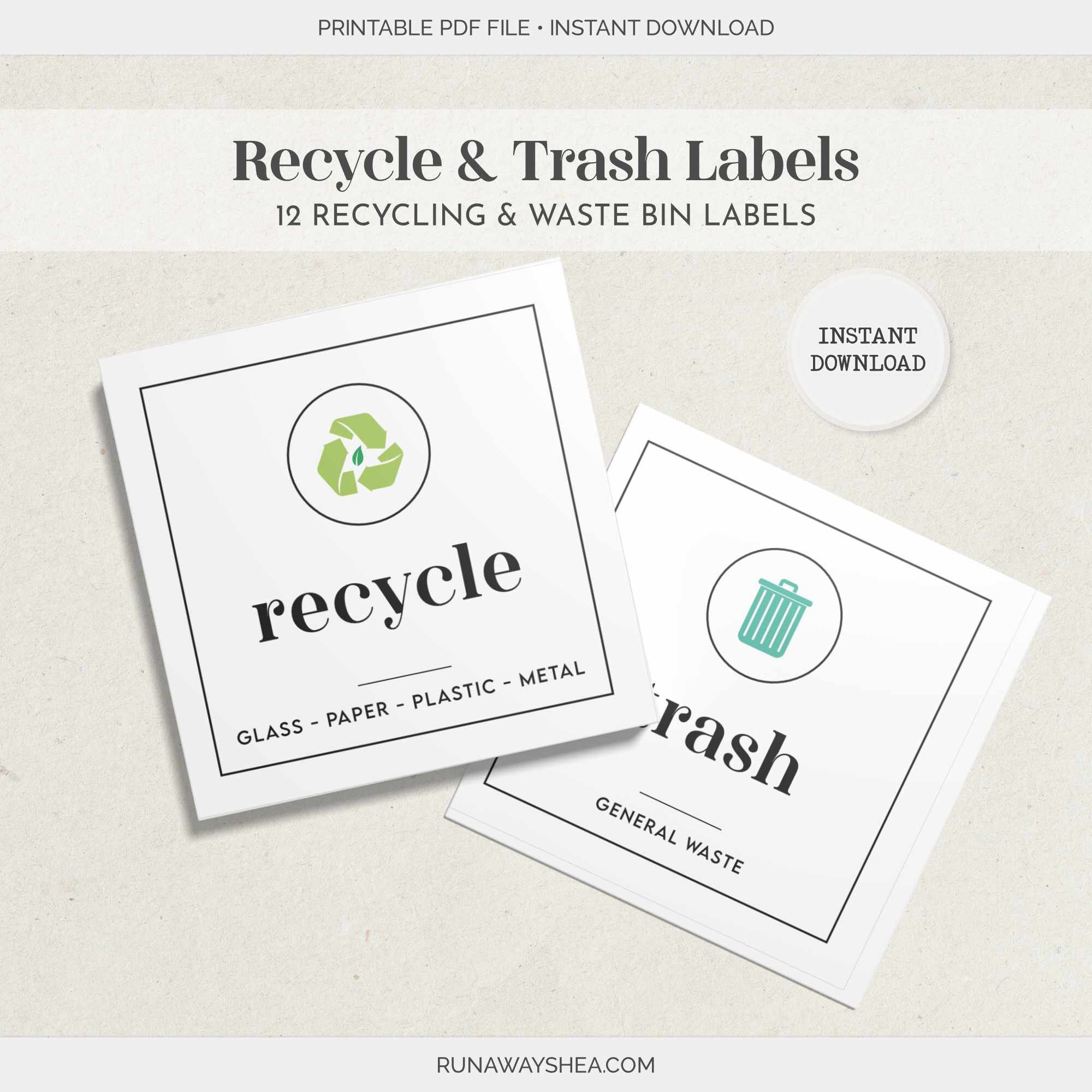 printable trash recycle labels for recycling bins eco etsy