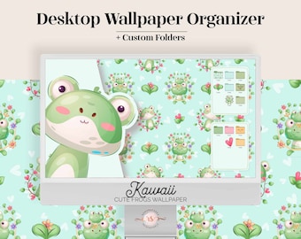 Organizzatore di sfondi per desktop con rane kawaii / Sfondi e icone di cartelle (download digitale)