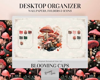 Botanical Mushroom Cottagecore Desktop Wallpaper Organizer | Wallpapers & Folder Icons (Digital Download)