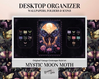 Moon Moth Gothic Desktop Wallpaper Organizer | Wallpapers & Folder Icons (Digital Download)