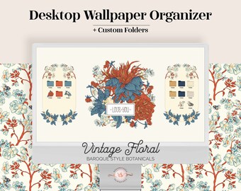 Vintage Floral Desktop Wallpaper Organizer | Wallpapers & Folder Icons (Digital Download)