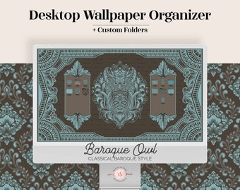 Dark Academia Owl Baroque Desktop Wallpaper Organizer | Wallpapers & Folder Icons (Digital Download)