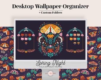 Vibrant Moth Desktop Wallpaper Organizer | Wallpapers & Folder Icons (Digital Download)