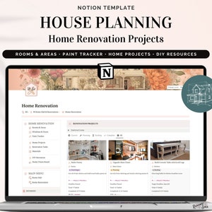 Notion Template House Planning - Home renovation household planner binder, home improvement checklist budget management housewarming gift