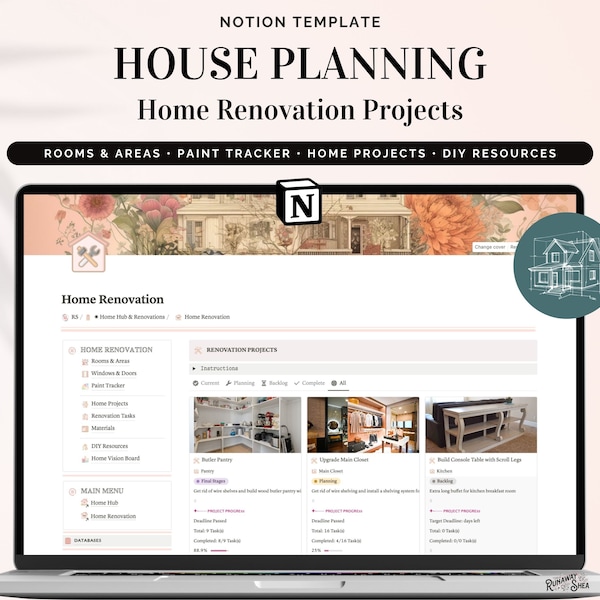 Notion Home Renovation Planner Template – House Remodel Project Planning Dashboard (Digital Product)
