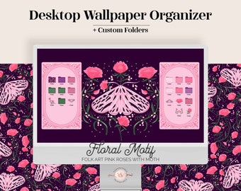 Pink Moth Vintage Girly Desktop Wallpaper Organizer | Wallpapers & Folder Icons (Digital Download)