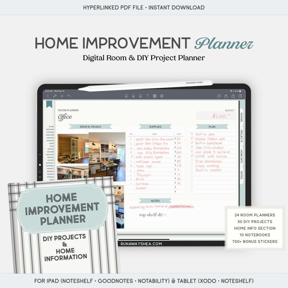 Digital Home Project Planner | DIY Renovation, Remodel & Interior Design Planning (PDF)