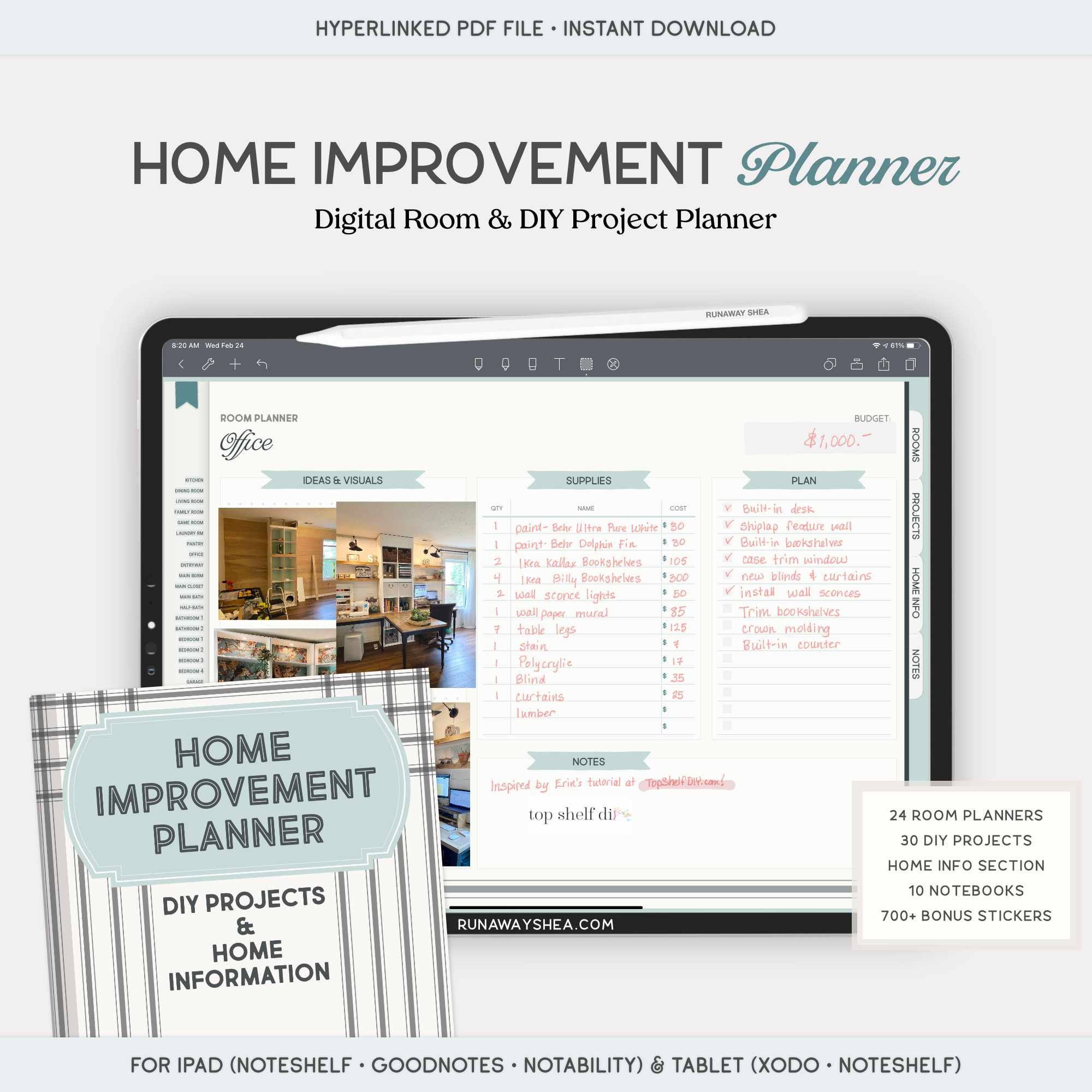 Digital Home Project Planner for DIY Projects Room Etsy UK