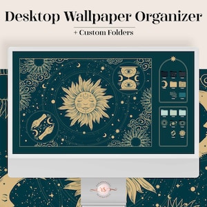 Celestial Desktop Wallpaper Organizer - Vintage sun moon art magico boho carino cartelle icone pacchetto regalo estetico sfondo computer per lei
