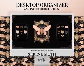Moth Dark Academia Desktop Wallpaper Organizer | Wallpapers & Folder Icons (Digital Download)