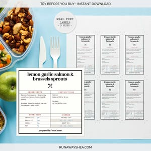 Étiquettes modifiables de plan de repas pour les récipients de préparation de repas | Étiquettes de recette du planificateur de repas pour congélateur | Étiquette nutritionnelle pour les repas groupés | L-01