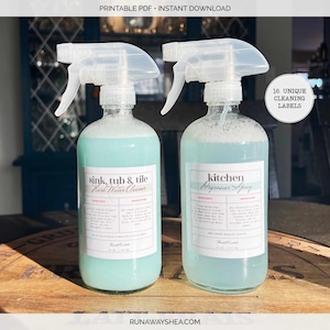 Printable Cleaning Label Bundle for 16 oz Spray Bottles | Cleaner Labels with Cleaning Solution Recipes for Home Organization | L-01
