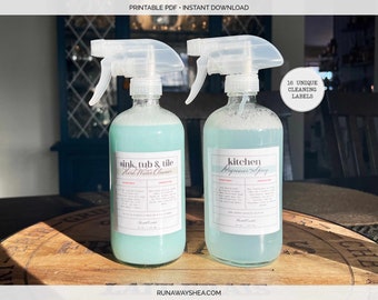 Printable Cleaning Labels for Spray Bottles | DIY Natural Homemade Cleaner Recipes (Digital Download) L-01