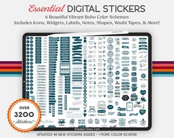 Boho Digital Planner Stickers | 3200+ PNG-klistermärken för GoodNotes (digital nedladdning)