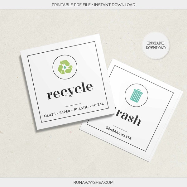 Printable Trash & Recycle Labels for Recycling Bins | Eco Friendly Recycle + Trash Can Sticker Set | L-01