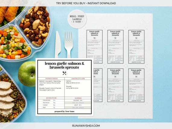 Editable Meal Plan Labels for Meal Prep Containers Freezer Meal Planner Recipe  Labels Batch Meals Nutrition Label L-01 